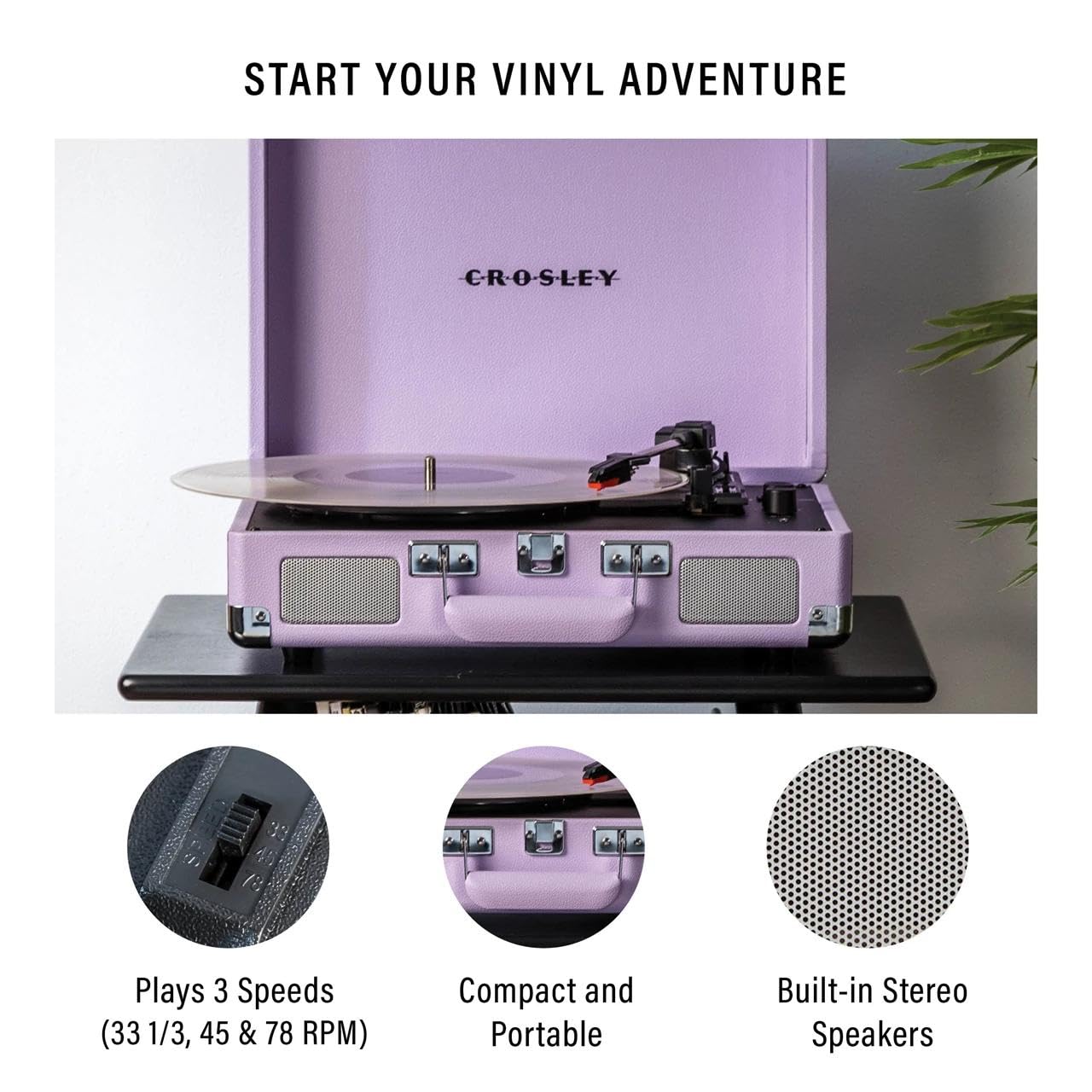 Crosley Cruiser Plus Tourne-Disque Portable - Lecteur de Disque Bluetooth, Lecteur Vinyle Trois Vitesses de Type Valise, platines pour disques vinyles à Domicile, Haut-parleurs stéréo intégrés et