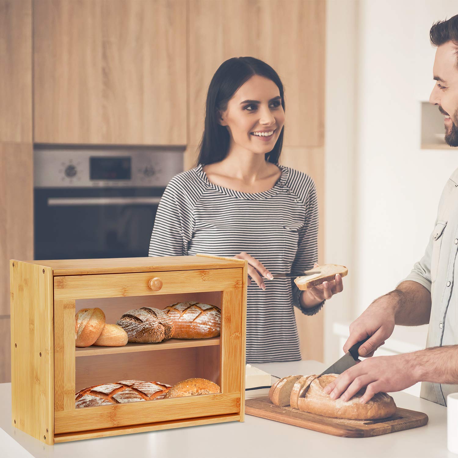 Amazon.co.jp: 二層ブレッドボックス 竹製ブレッドボックス クリア