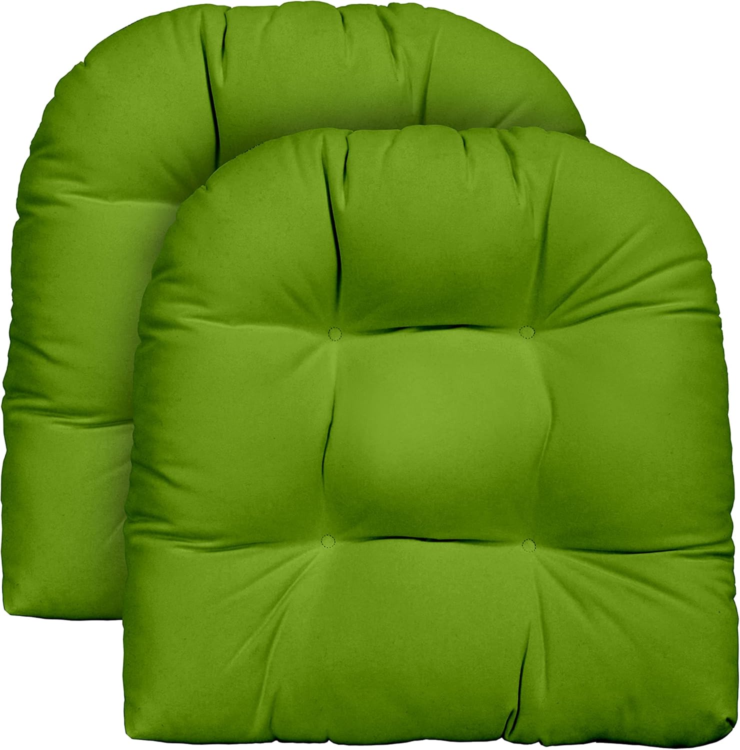 RSH DECOR: Tufted U-Shape Wicker Seat Cushions Set of 2 | 22” x 22” | Water-Resistant Spun Fabric | Outdoor Chair Cushions for Patio Furniture | Kiwi Green