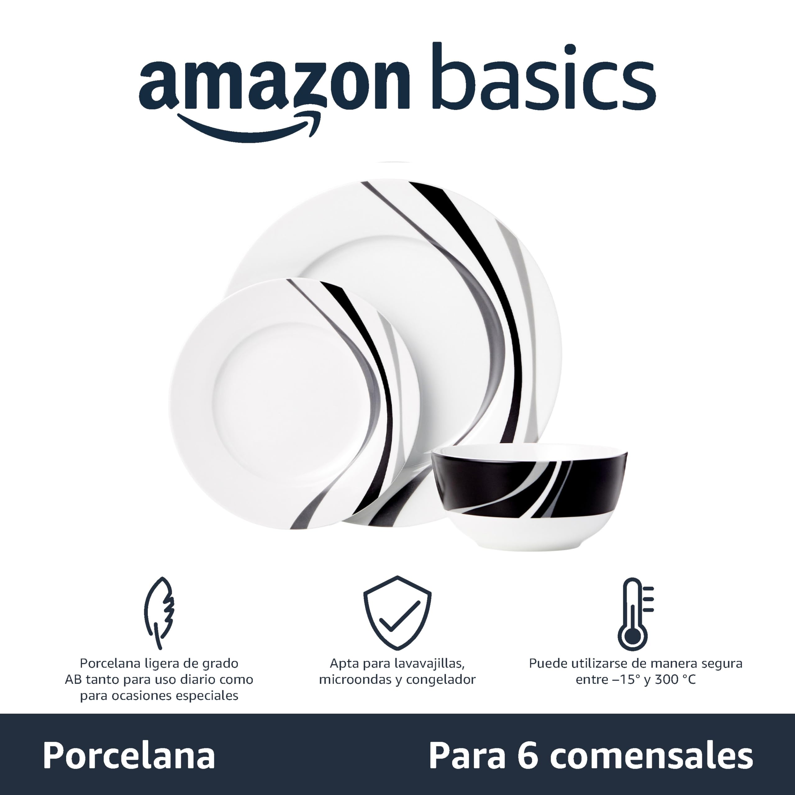Amazon Basics Vajilla de 18 Unidad, Remolino, 6 servicios — view 2