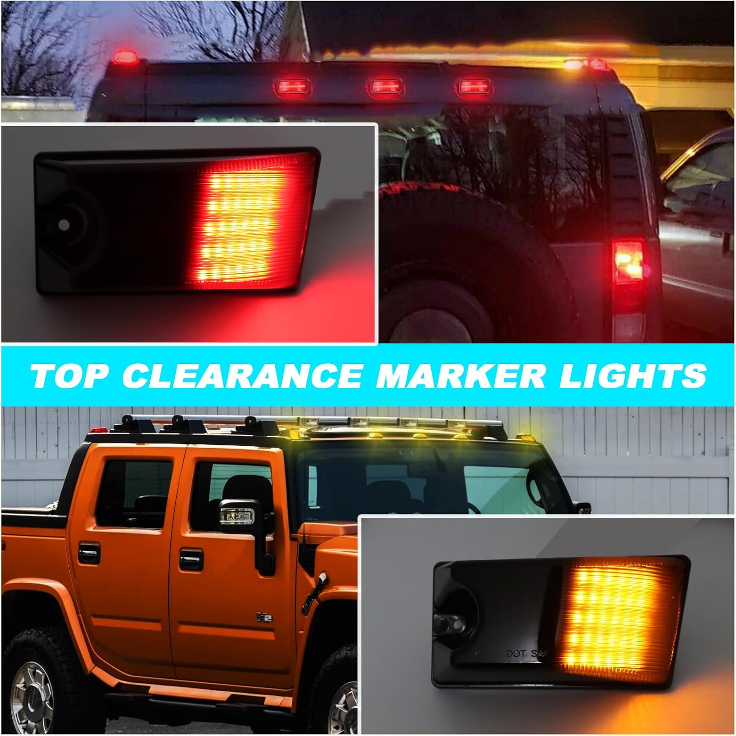 Smoked Lens LED Roof Light Kit (10-Piece) for Hummer H2 (2003-2009) & H2 SUT 2005-2009 - Amber Front/Red Rear Top Clearance Marker Lamps | Direct Halogen-to-LED Replacement