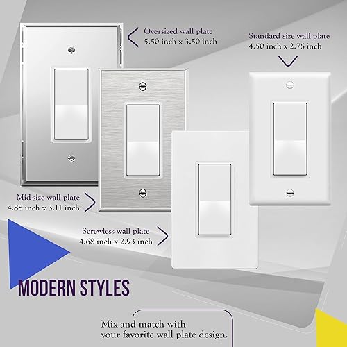 Miniatura 7 de Enerlites - Interruptor de pared estilo antiguo de 3 vías 3 terminales grado residencial 15 A 120 V-277 V tornillo de puesta a tierra inserción