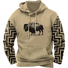 Mens Aztec Graphic Cowboy Hoodies Oversized Long Sleeve Drawstring Sweatshirts Pullover Country Jackets with Pocket