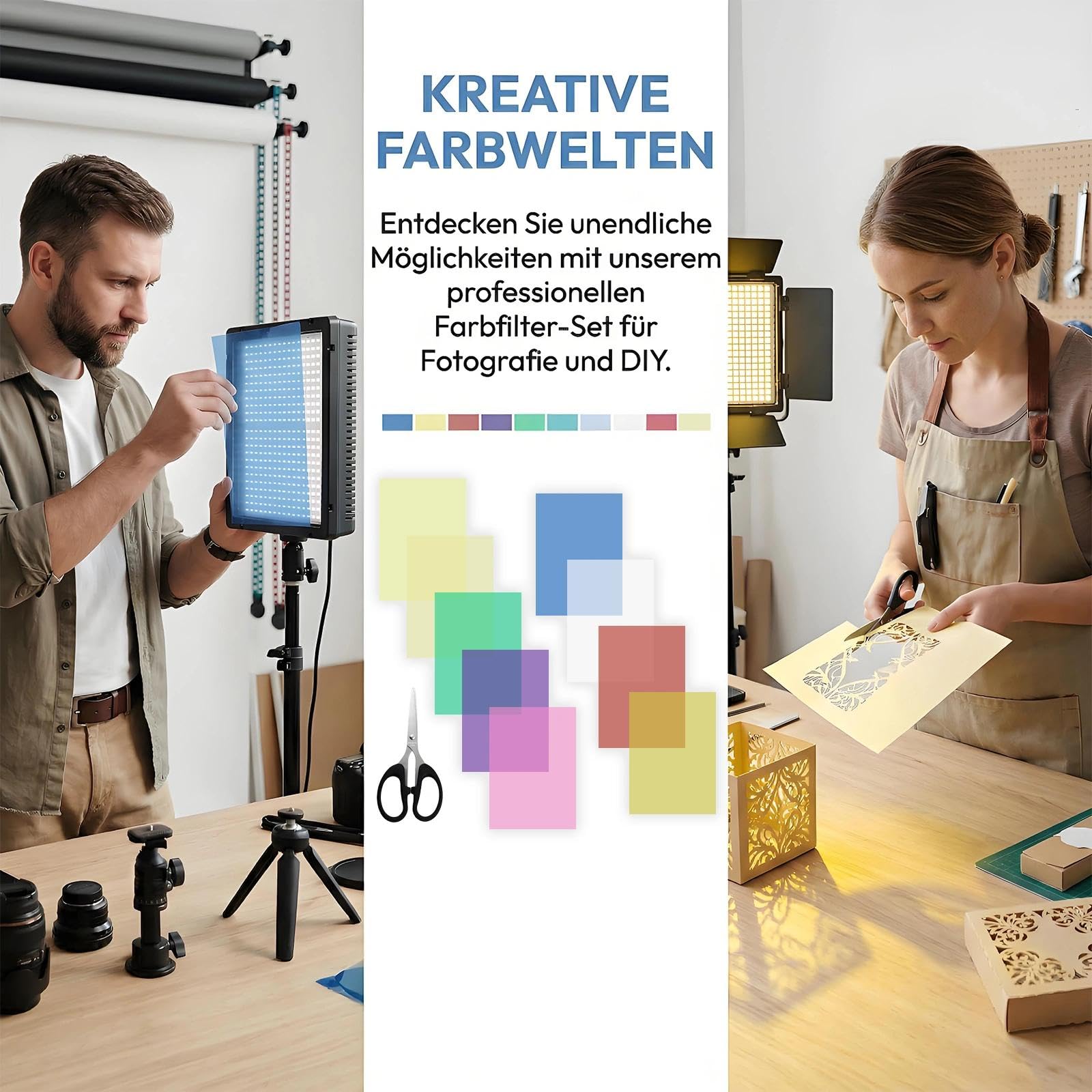 9 Stück Farbfolie Folie hitzebeständig, 29.7 x 21cm Lampenfolie Hitzebeständig Transparent A4 Farbfilter Folie, mit Zuschneidewerkzeug, für Lampe Scheinwerfer Foto Studio LED- 9 Farben