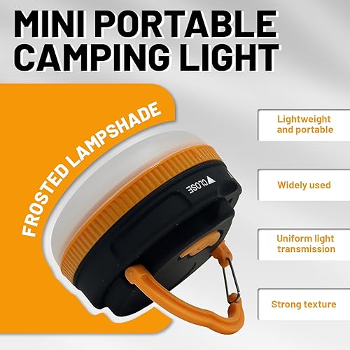 Miniatura 2 de Linterna LED portátil para camping, plegable con gancho de mosquetón en llamativo negro y naranja, tu equipo ideal para la diversión nocturna! Listo