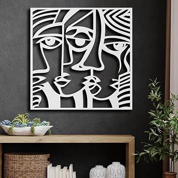 Picasso Faces Metal Wall Decor, Abstract Metal Wall Art, Surreal Face Line Art, Contemporary Metal Wall Decor, Cool Gifts for Art Lovers White, 28" x 28" / 70 x 70cm