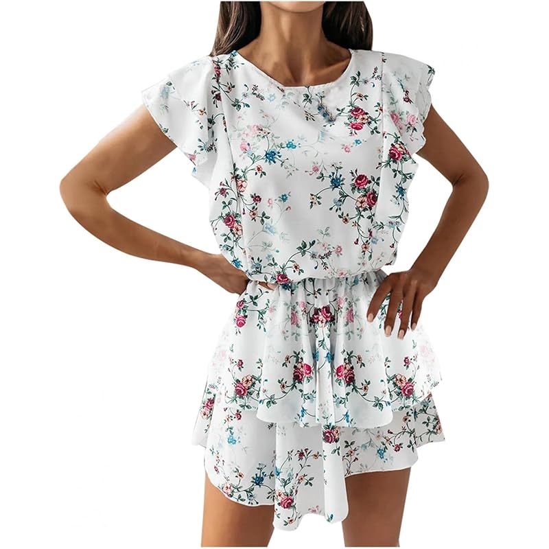 シューズ バッグ 深緑 ふかみどり レディース ワンピース きれいめ セクシー 膝上 花柄 プリント カクテルドレス ゆったり 袖なし フリレ ミニ ワンピース ミニ丈 大きいサイズ カジュアル ドレス 旅行 二次会 パーティー イブニングドレス お出かけ 通勤通学 お呼ばれ