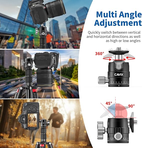 CAVIX 25mm Mini Ball Head 360 Panoramic Tripod Head Small Ball Head with 1/4 Quick Release Plate, for DSLR/Mirrorless Camera, Compatible with Tripods, Monopods and Sliders, Max Load 11lb/5kg