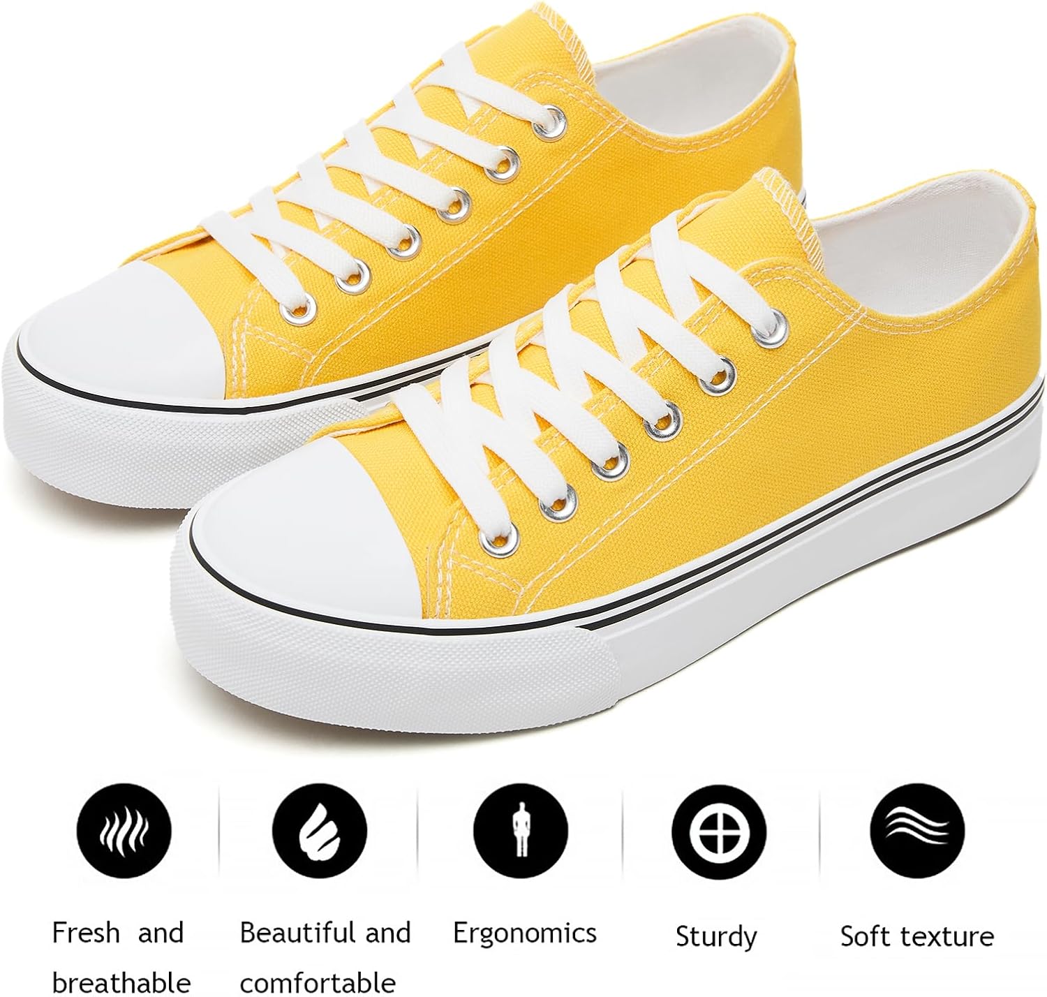 FRACORA Womens White Black Canvas Sneakers Low Top Canvas Shoes for Women Tennis Shoes - Image 3