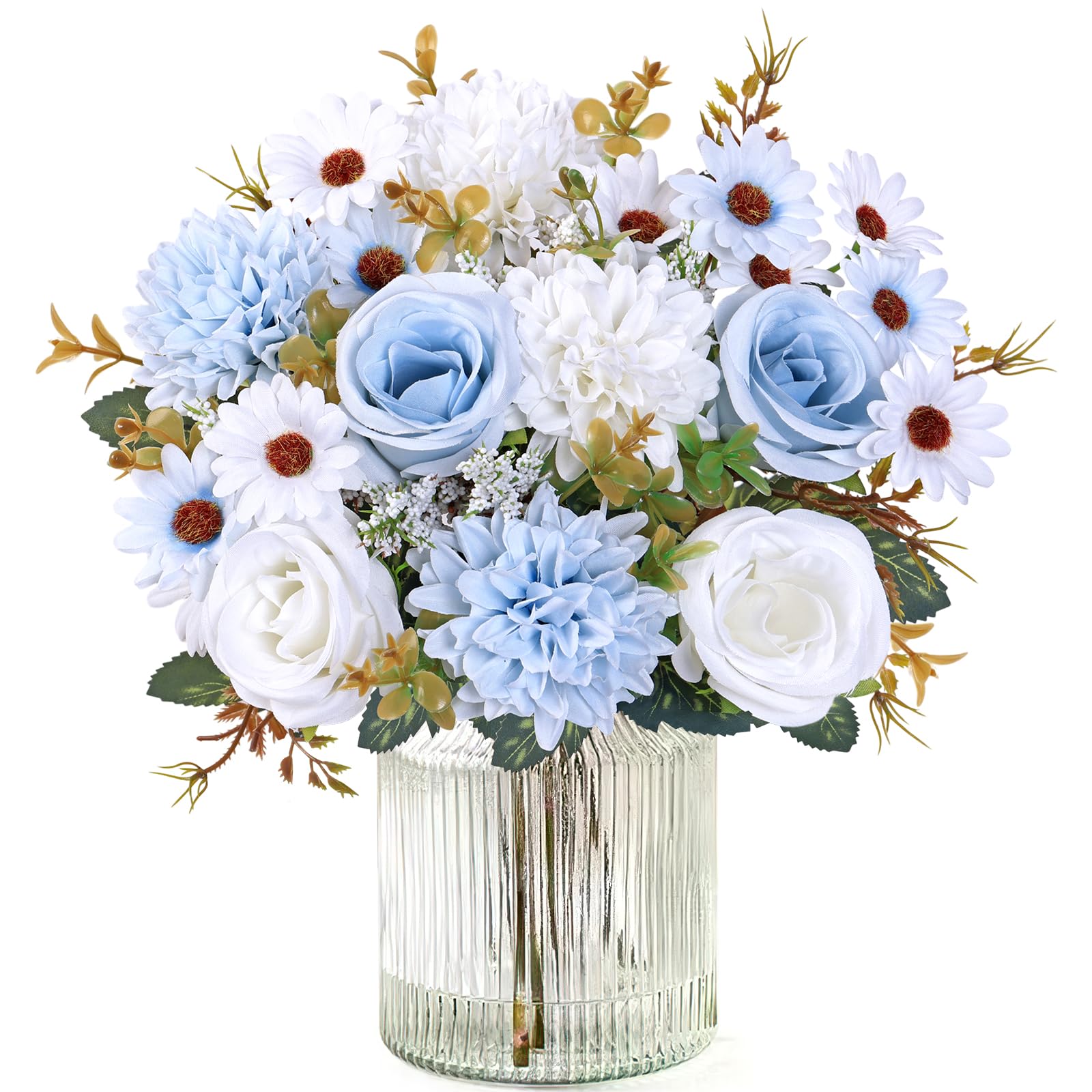 MEIVINES Artificial Flowers 2 Bunches Blue Silk Flowers Faux Flowers