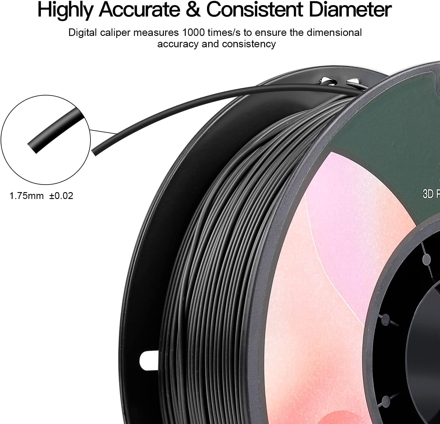 Creality 3D Official 1 Pack 2 Black PLA Filament 1.75mm 1KG 2.2 lbs 3D Printer Filament 3D Printer Accessories 1kg Spool for All FDM 3D Printer