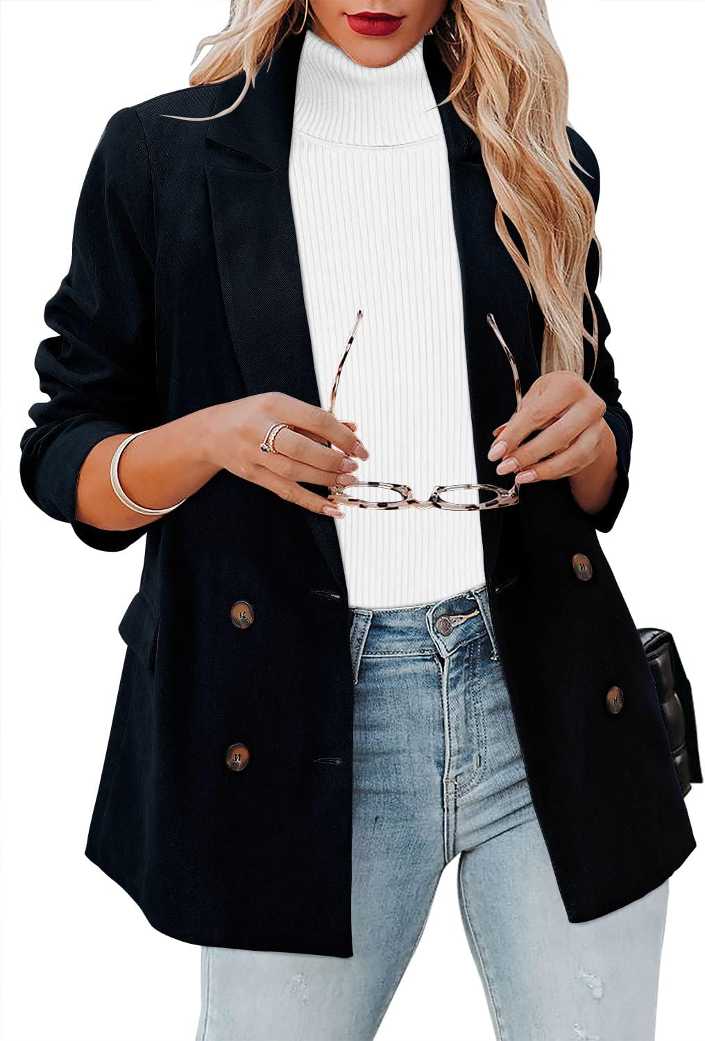 CRAZY GRIDWomens Casual Blazer Jacket Long Sleeve Open Front Work Office Blazer Lapel Button Jacket