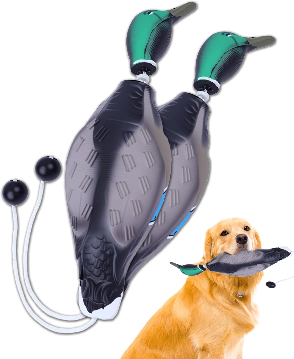 Dog Bumper for Water Retrieving - 2PCS Bionic Duck Dog Training Dummy with Floating and Tear - Hunting Dog Toy - Durable Bite-Resistant Toy for Hound Training(Duck)