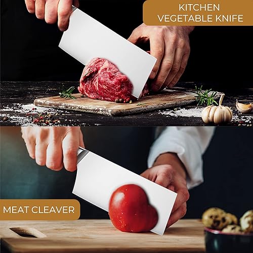 Miniatura 4 de OAKSWARE Cuchillo de carnicero chino de 7 pulgadas, cuchillo de cortar chino, acero alemán y mango ergonómico de ABS, cuchillo afilado para cortar