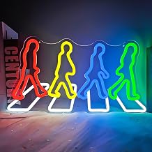 Rock Band Neon Sign Music Neon Lights Wall Art Led Neon Sign for Wall Decor Dimmable Abbey Road Light Up Sign for Bedroom Man Cave Decor Rock Fans Gifts Music Studio Party
