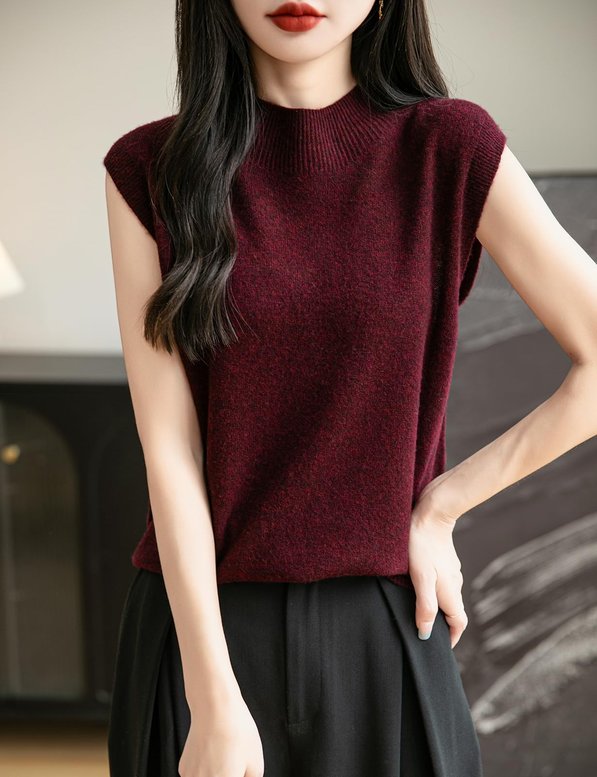 Chanyarn Donna 100% Lana Merino Primavera Autunno Inverno Prima Linea Pronto da Indossare Collo Alto Senza Cuciture Maglia Senza Maniche Maglione Gilet