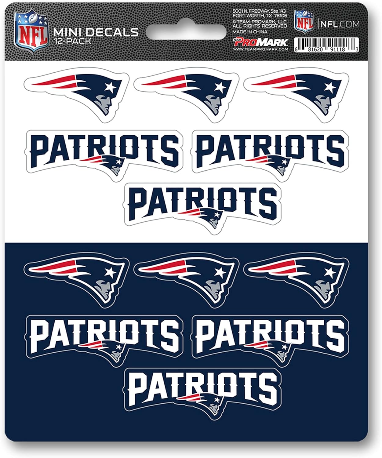 FANMATS 61127 New England Patriots 12 Count Mini Decal Sticker Pack