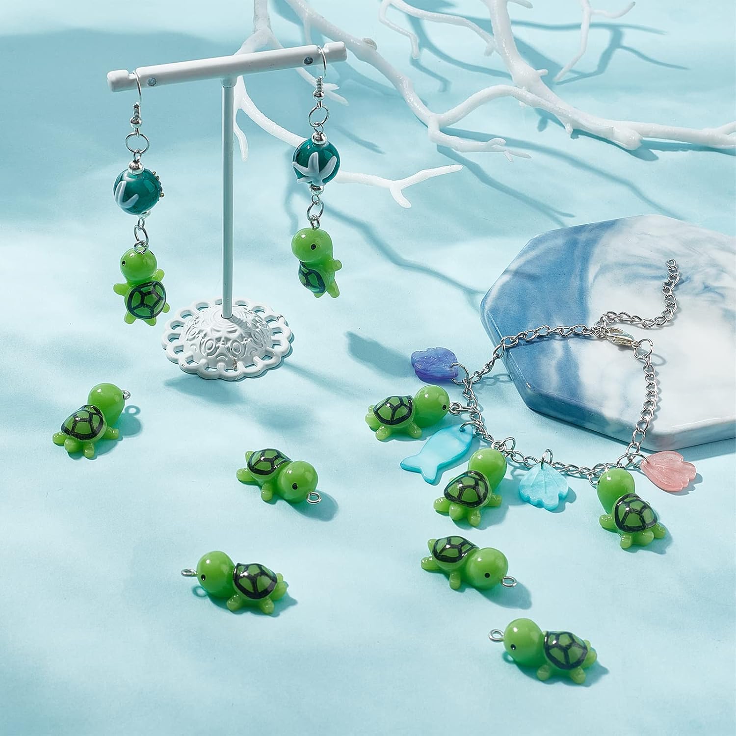 SUNNYCLUE 1 Box 30Pcs Turtle Beads Turtles Charms Bulk Green Resin Tortoise Sea Flatback Charm Bead Summer Ocean Animal Pendants for Jewelry Making Earrings Bracelet Dangle DIY Craft - Image 4