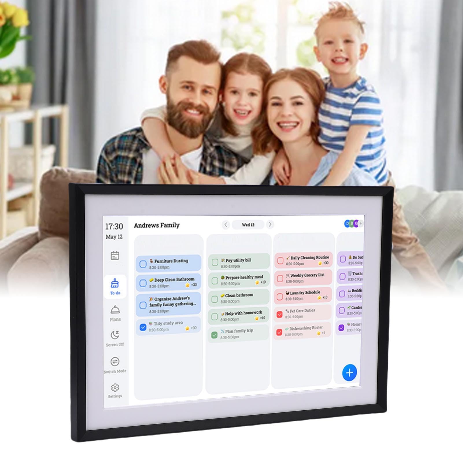 Fockety 10,1-Zoll-Digitalkalender und Aufgabentabelle, Interaktives Elektronisches Touchscreen-Display für Familienpläne, Intelligenter Familienplaner mit Essensplaner, Bilderrahmen (EU)