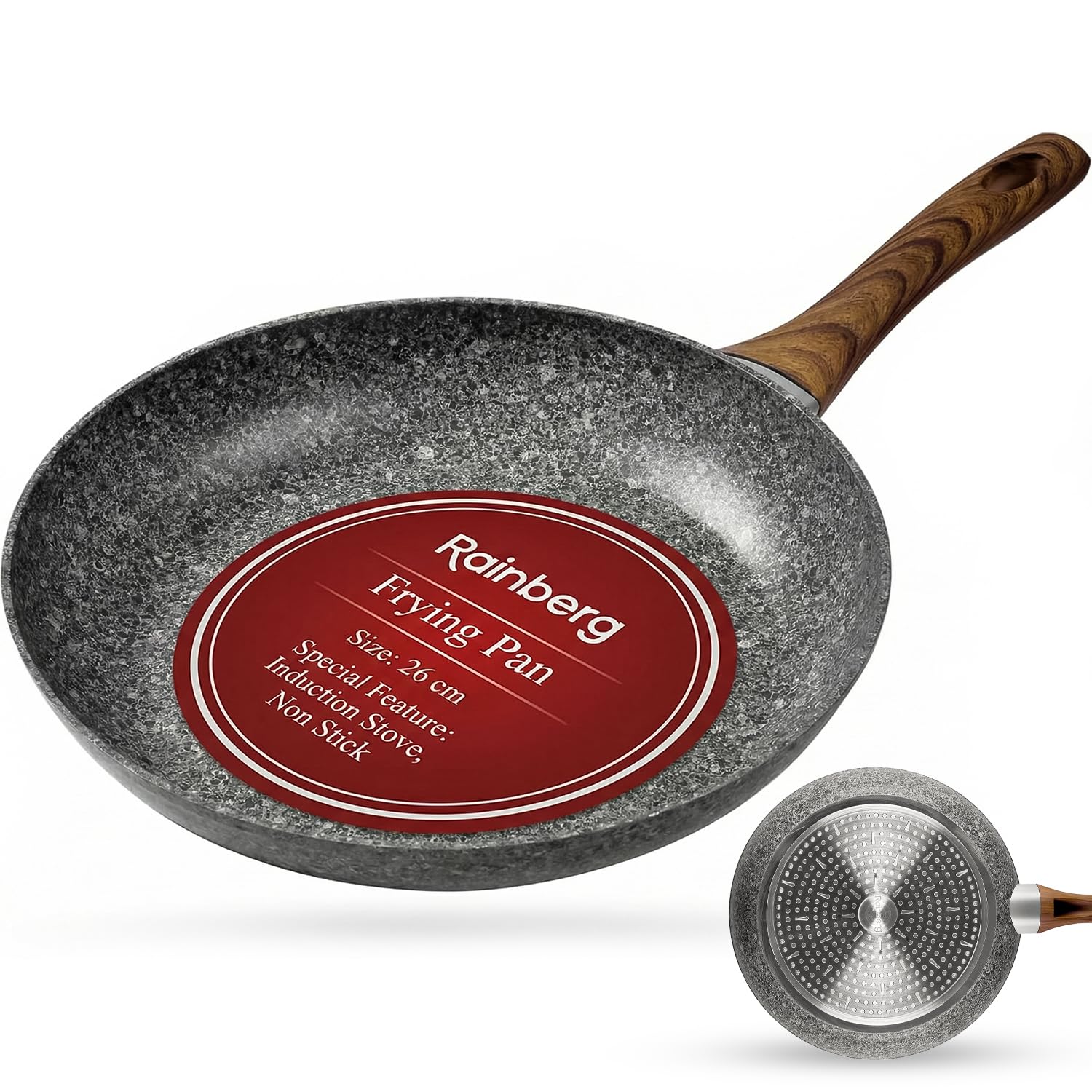 Rainberg 26cm Non Stick Frying Pan, Granite Frying Pan Nonstick Coating, Anti-Scratch, Durable Stove Compatible, Induction Frying Pan (26cm)