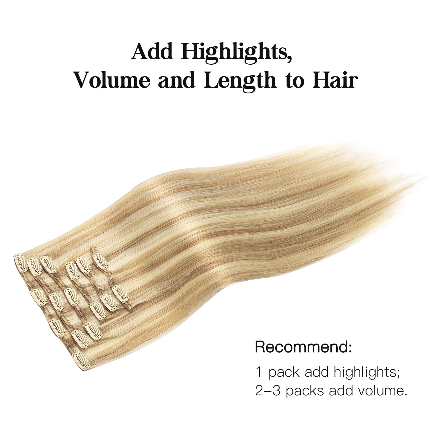 Clip in Hair Extensions Real Human Hair 14 inch 7 Pcs 120g Balayage Blonde Real Hair Extensions Clip in Human Hair Bleach Blonde 7Pcs  main image 2