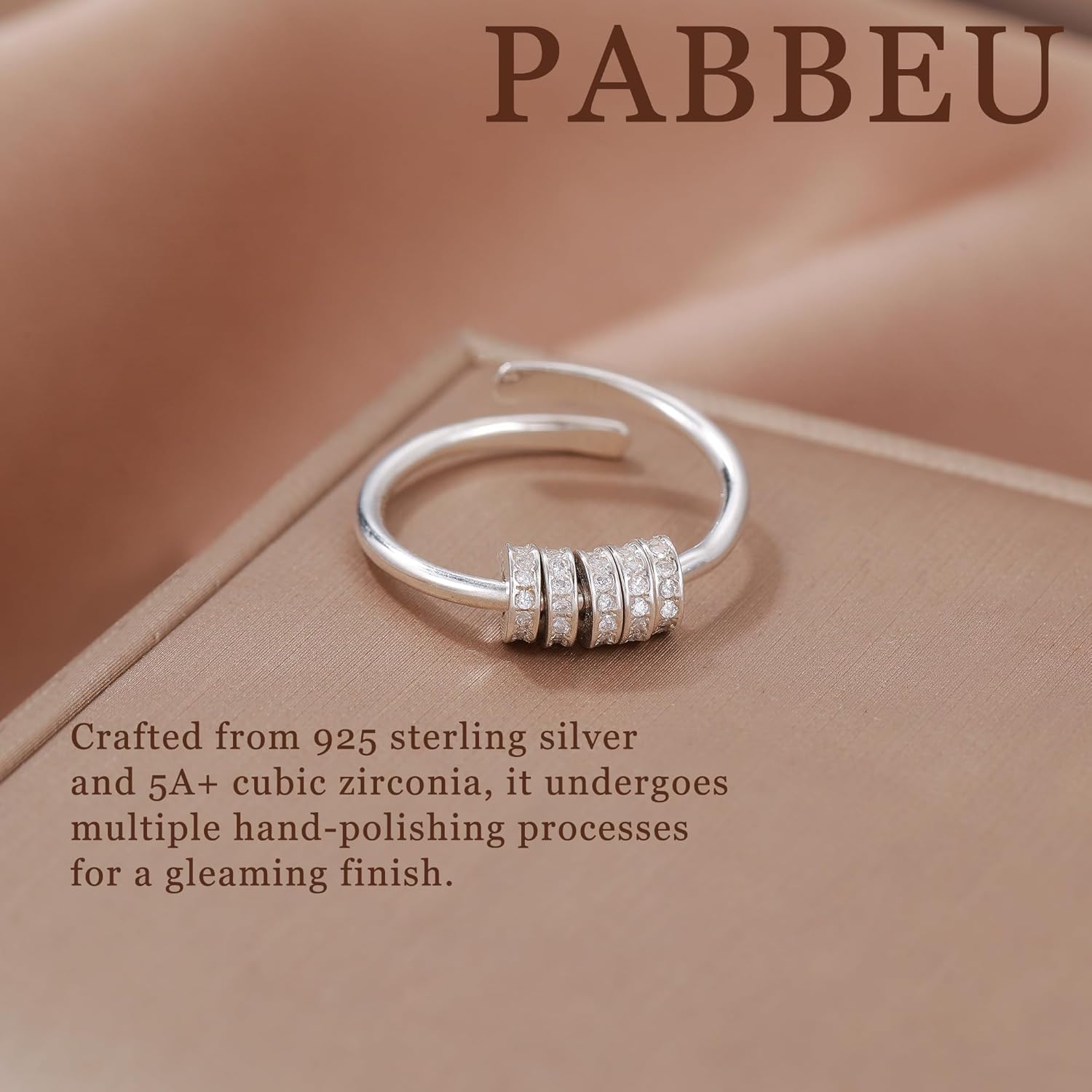 PABBEU Anxiety Ring for Women, Adjustable 925 Sterling Silver Fidget Ring With Cubic Zircon, Fidget Ring Spinner Rings for Anxiety Women - Image 8