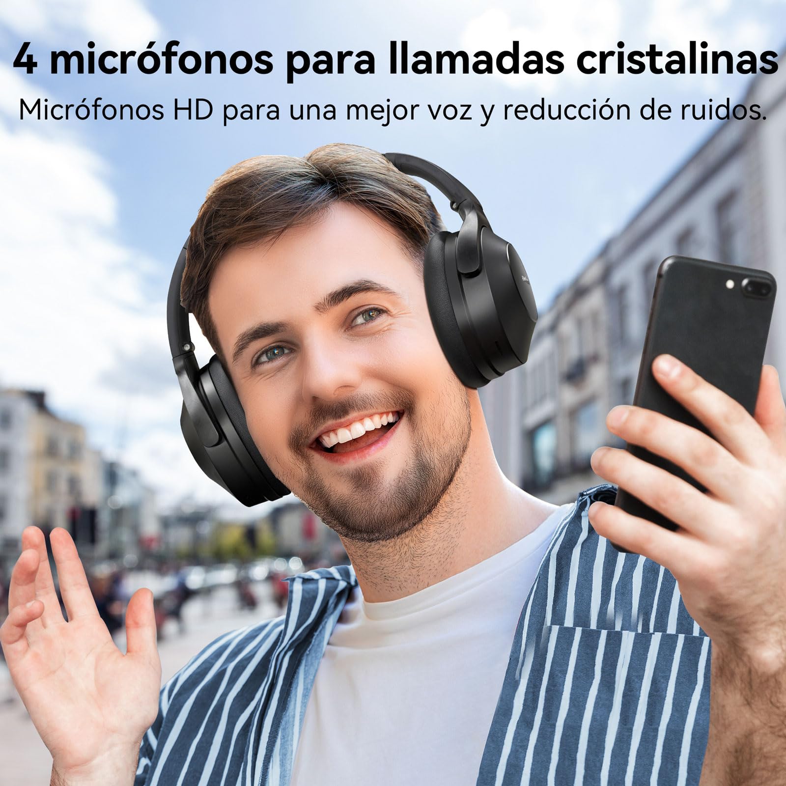 EarFun Wave Life Auriculares Inalambricos Diadema con Cancelación Híbrida de Ruido, Bluetooth 5.4, 4 Micrófonos con IA, Graves Profundos, 60 h de Reproducción, EQ Personalizable y Conexión Multipunto