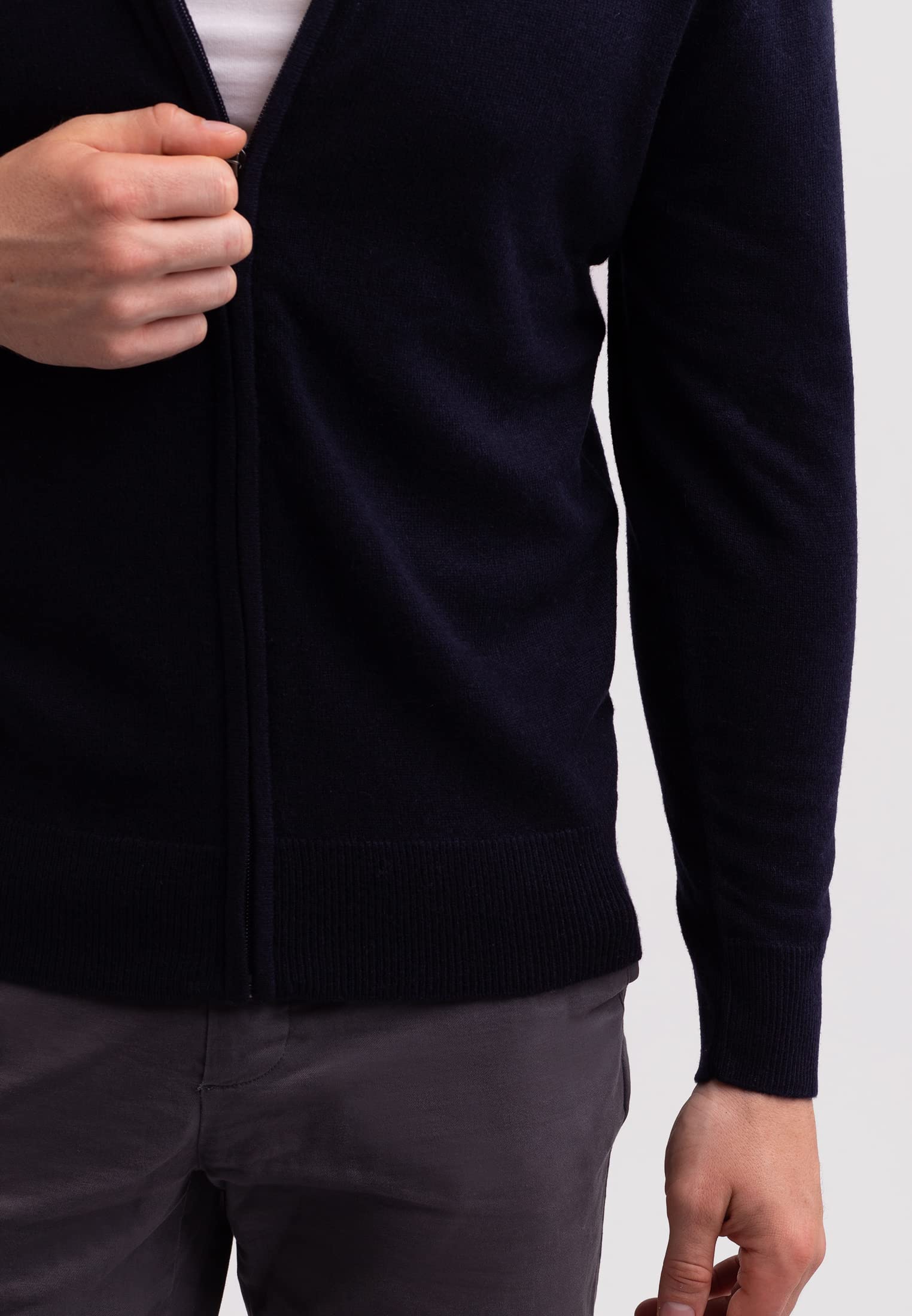 100% Kaschmir Herren Pullover Cardigan mit Reißverschluss | Strickjacke mit Reißverschluss 2-fädig