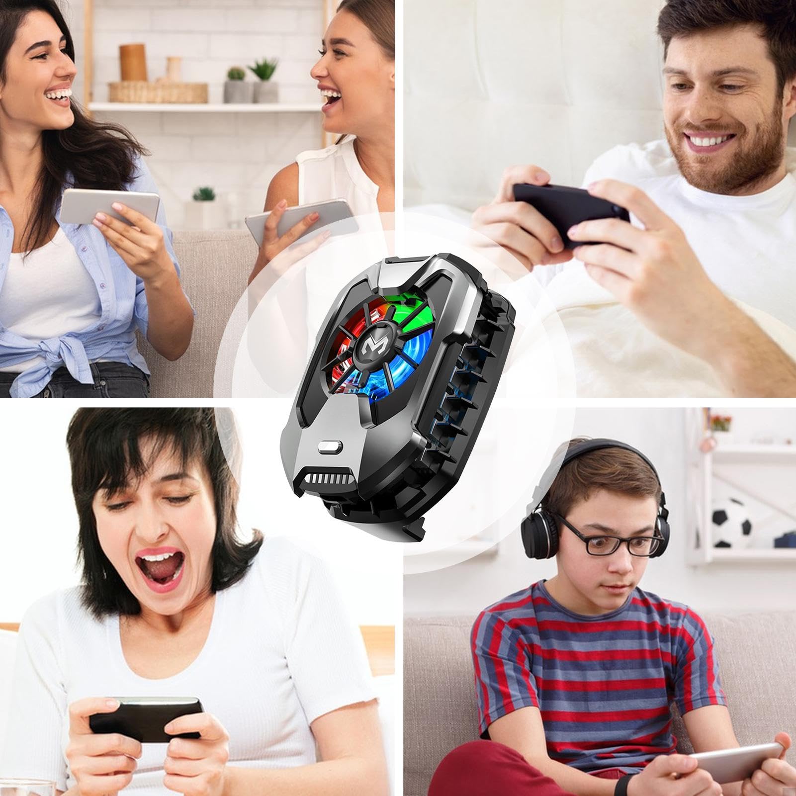 Cooling Fan Phone - 3 Gear Adjustable Radiator RGB, Black Mobile Phone Cooler with Quiet for Smartphones Durable Portable Fan for Mobile Gamers Streamers Anchors Outdoor Indoor Use