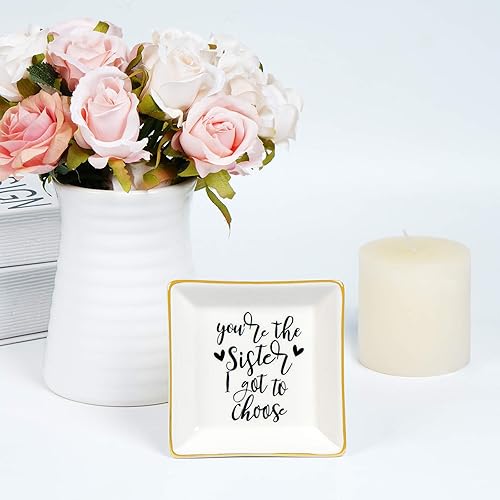Miniatura 4 de Regalos para la mejor hermana para mujeres, plato de cerámica para anillos con texto en inglés "You Are the Sister I Got to Choice", bandeja de
