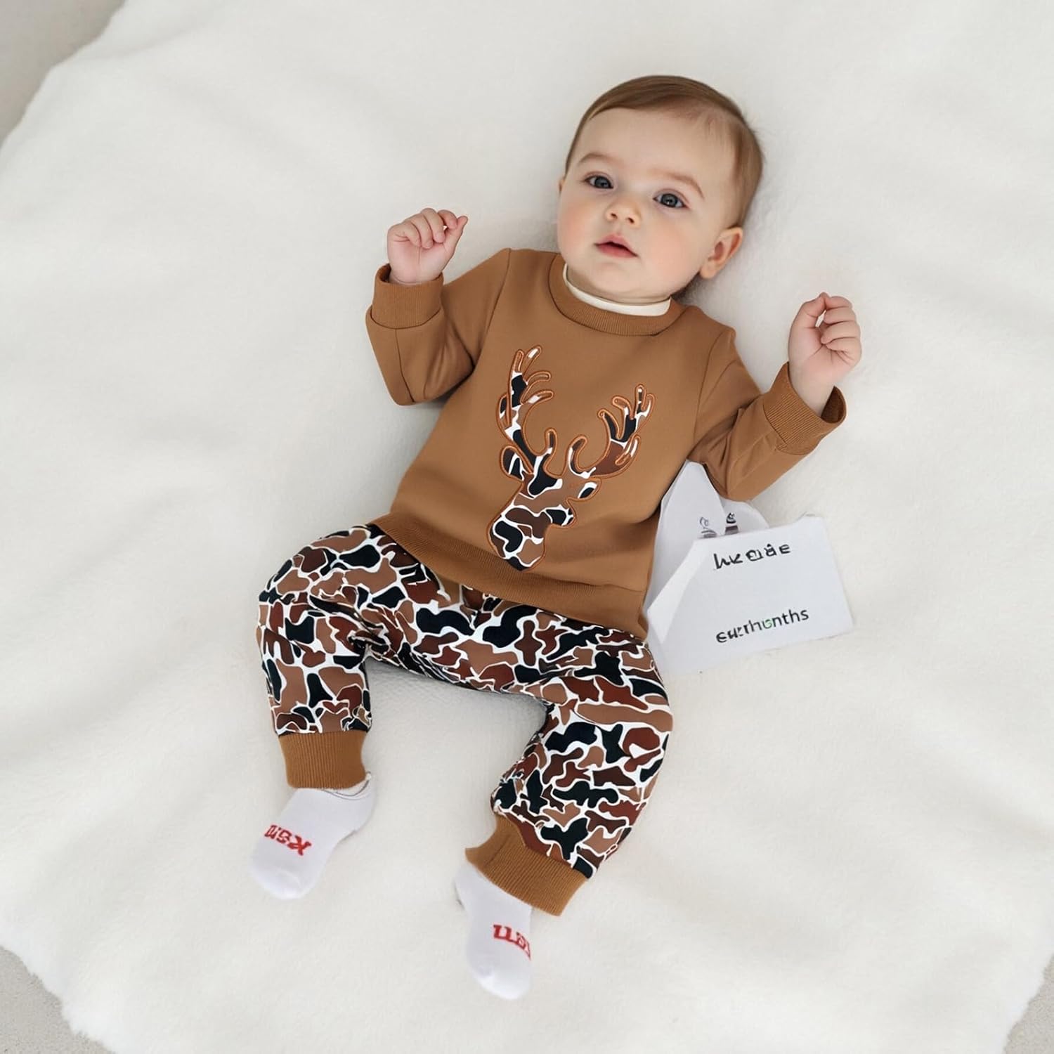 Toddler Baby Boy Hunting Clothes Reindeer Embroidery Long Sleeve Sweatshirt Jungle Camo Pants Set Fall Winter Outfit - Image 4