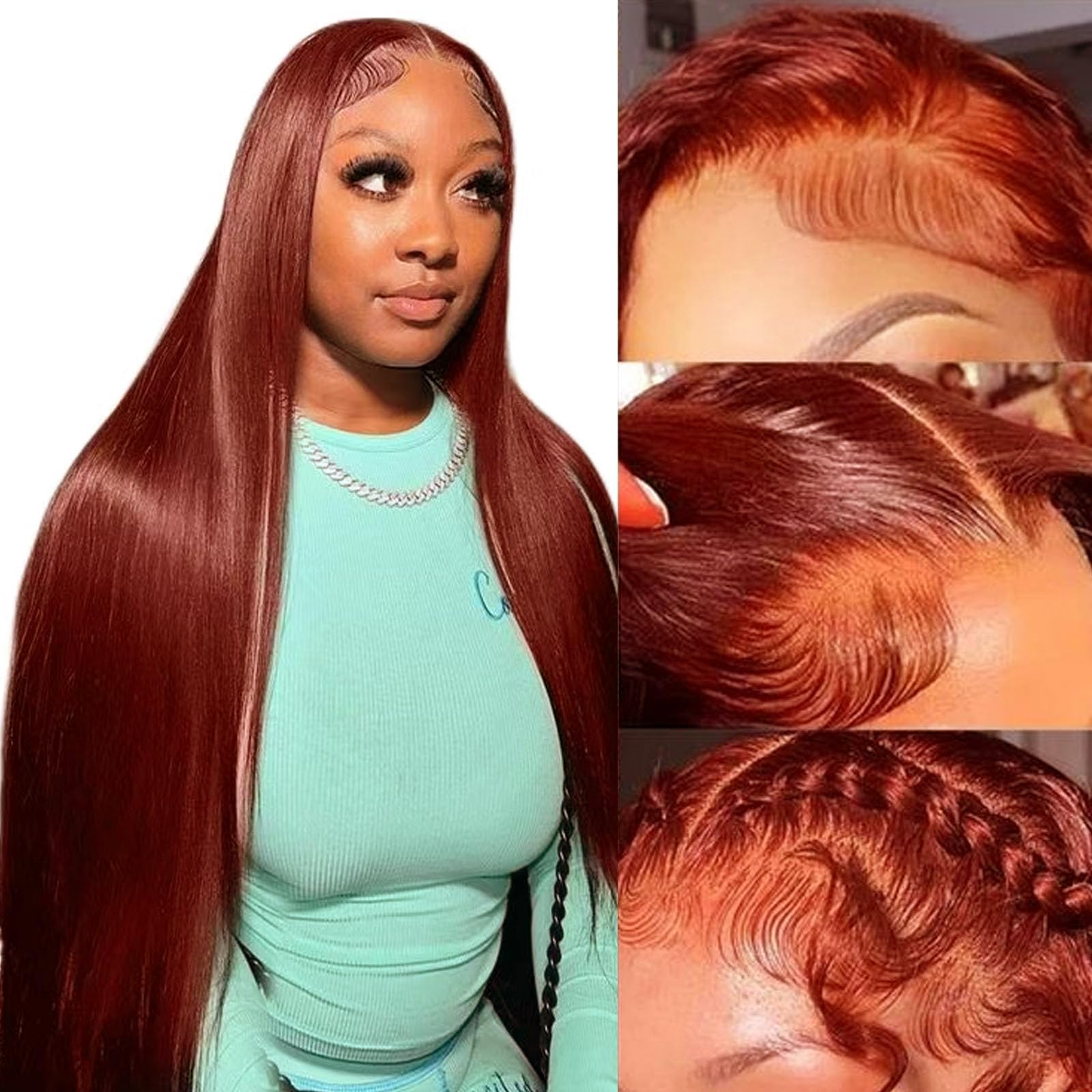 28in Reddish Brown Lace Front Wig Human Hair 13x6 Auburn Brown Straight Wig 28 Inch Reddish Brown