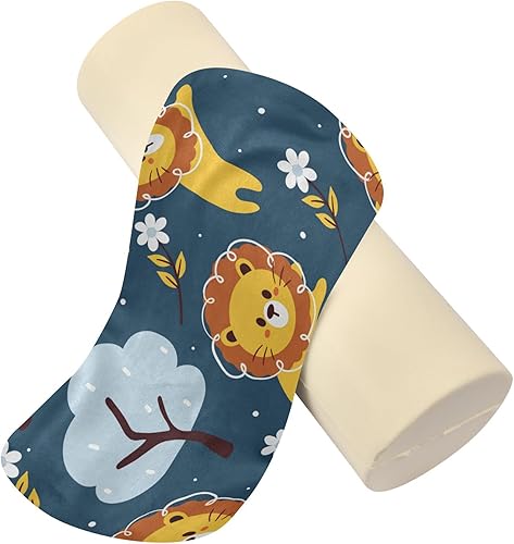 Miniatura 4 de JUNZAN Handdrawing Cartoon Tigers Flowers Blue Yoga Bolster Pillow Round Neck Roll Pillow Cover Small Round Pillows for Round Pillow Cases with