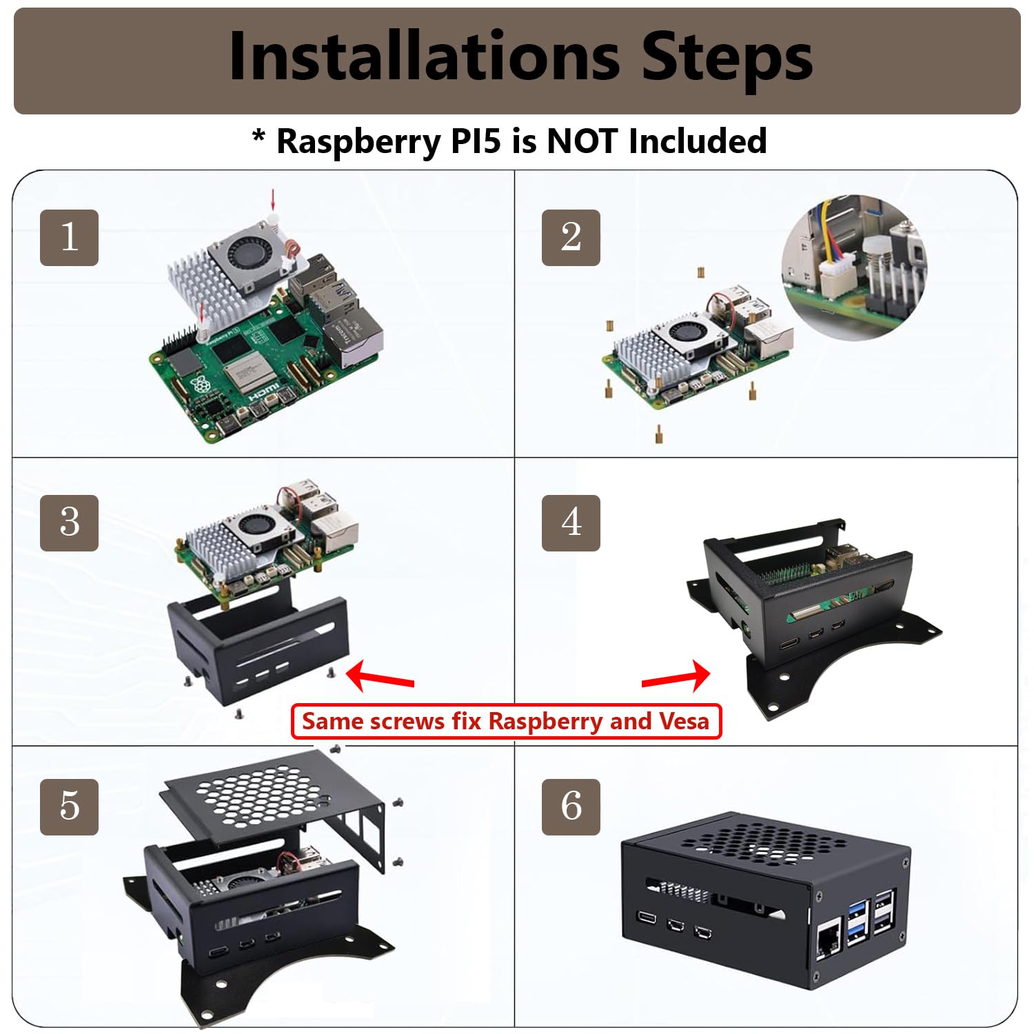 Digitalkey Custodia Big per Raspberry Pi 5 con Supporti VESA Rimovibili e Active Cooler + Shield PCIe M.2 NVMe SSD