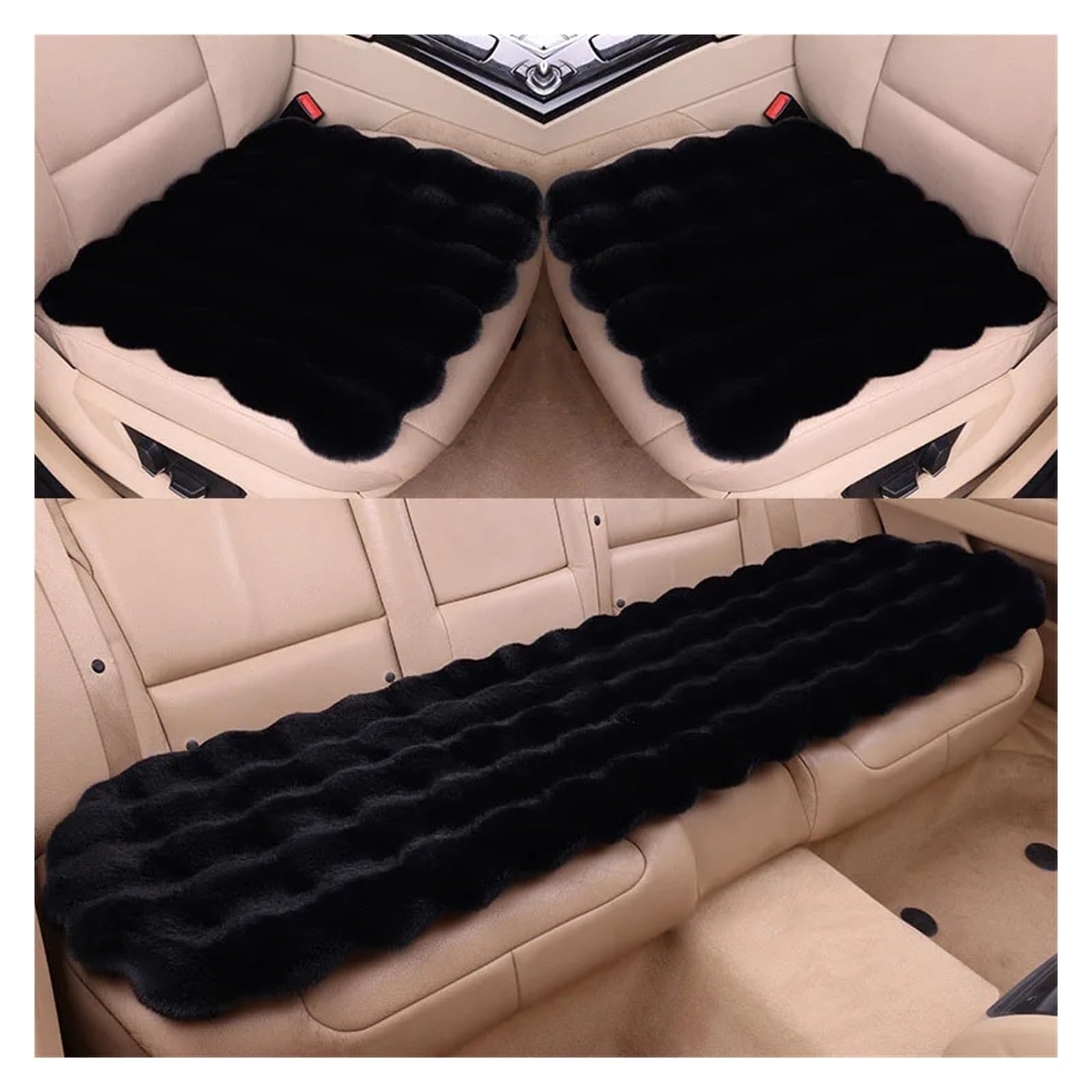 Winter-Plüsch-Kaninchenbezüge, Autositzkissen, universell, warm halten, ultraweich, Autositz-Schutzpolster, Auto-Innenausstattung(13 Black)