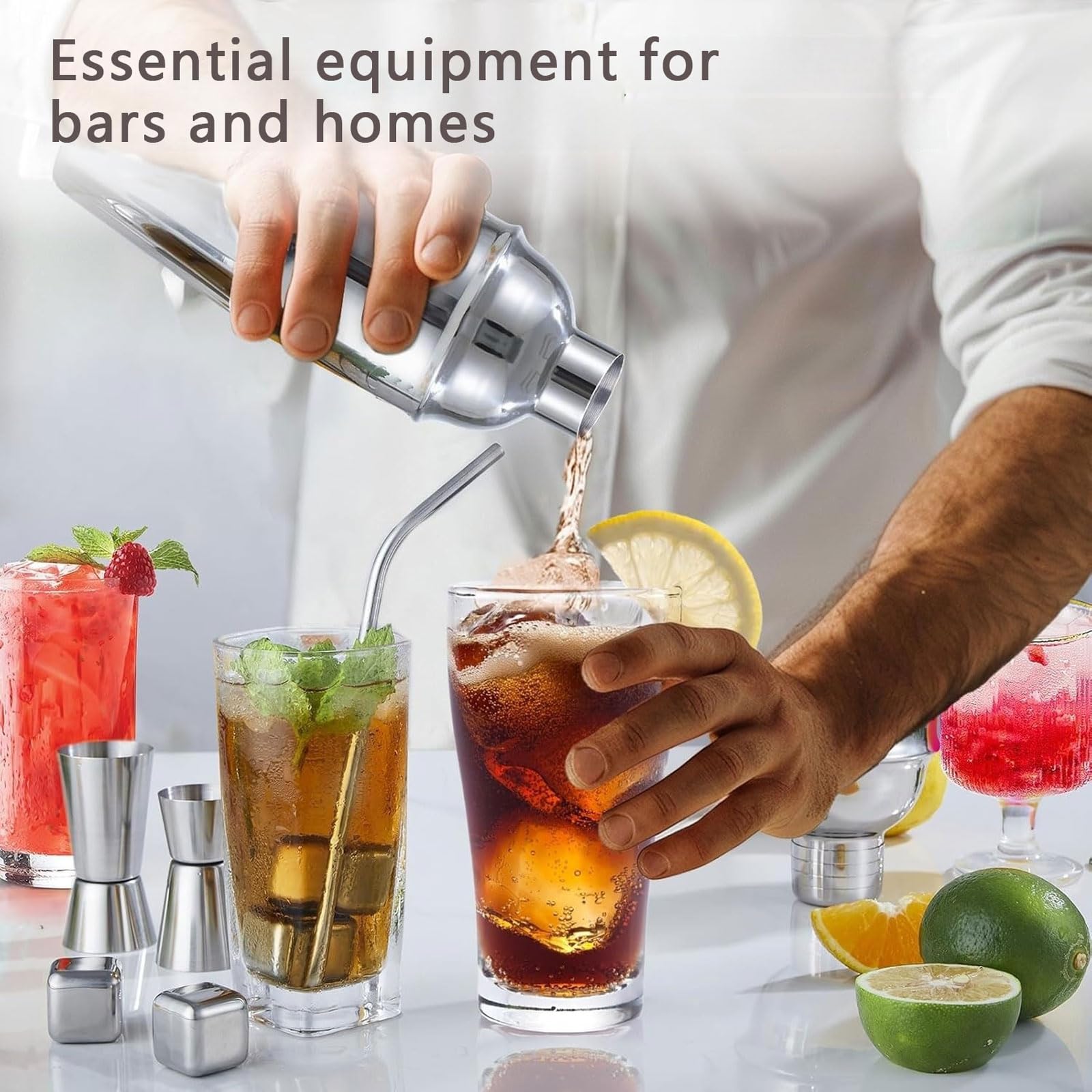 Coctelera de Acero Inoxidable 30 piezas Coctelera para Cócteles Kit Con Soporte acrílico Kit Cocktail de Barman Accesorios Profesional Cóctel Recetas para Mezclar Bebidas,Barra,hogar,Fiestas