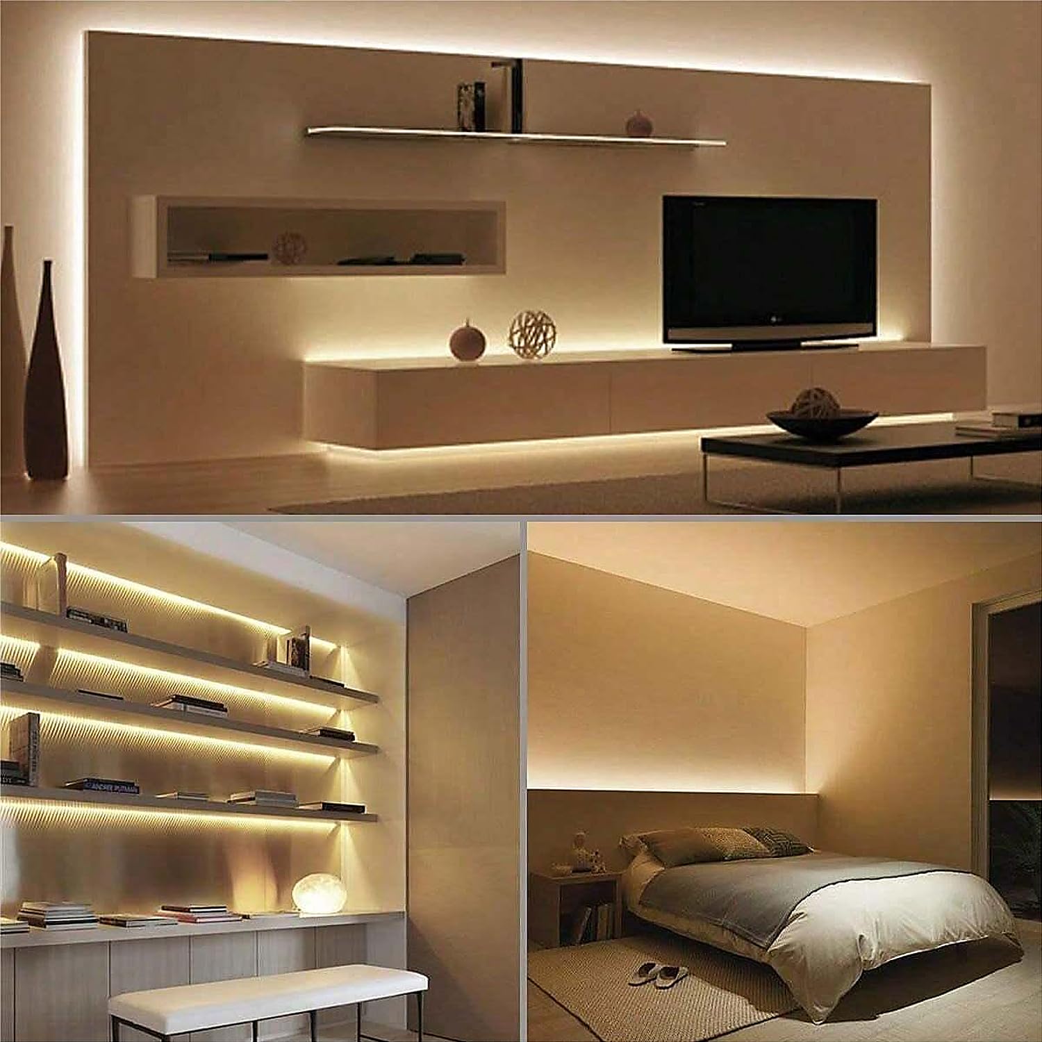 ZSLAIFU - 24V COB LED Lichtleiste, LED Hintergrundbeleuchtung, warme LED Lichtleiste mit Fernbedienung, COB flexibles Licht für Schlafzimmer, Schminkschrank DIY Beleuchtung Spiegel