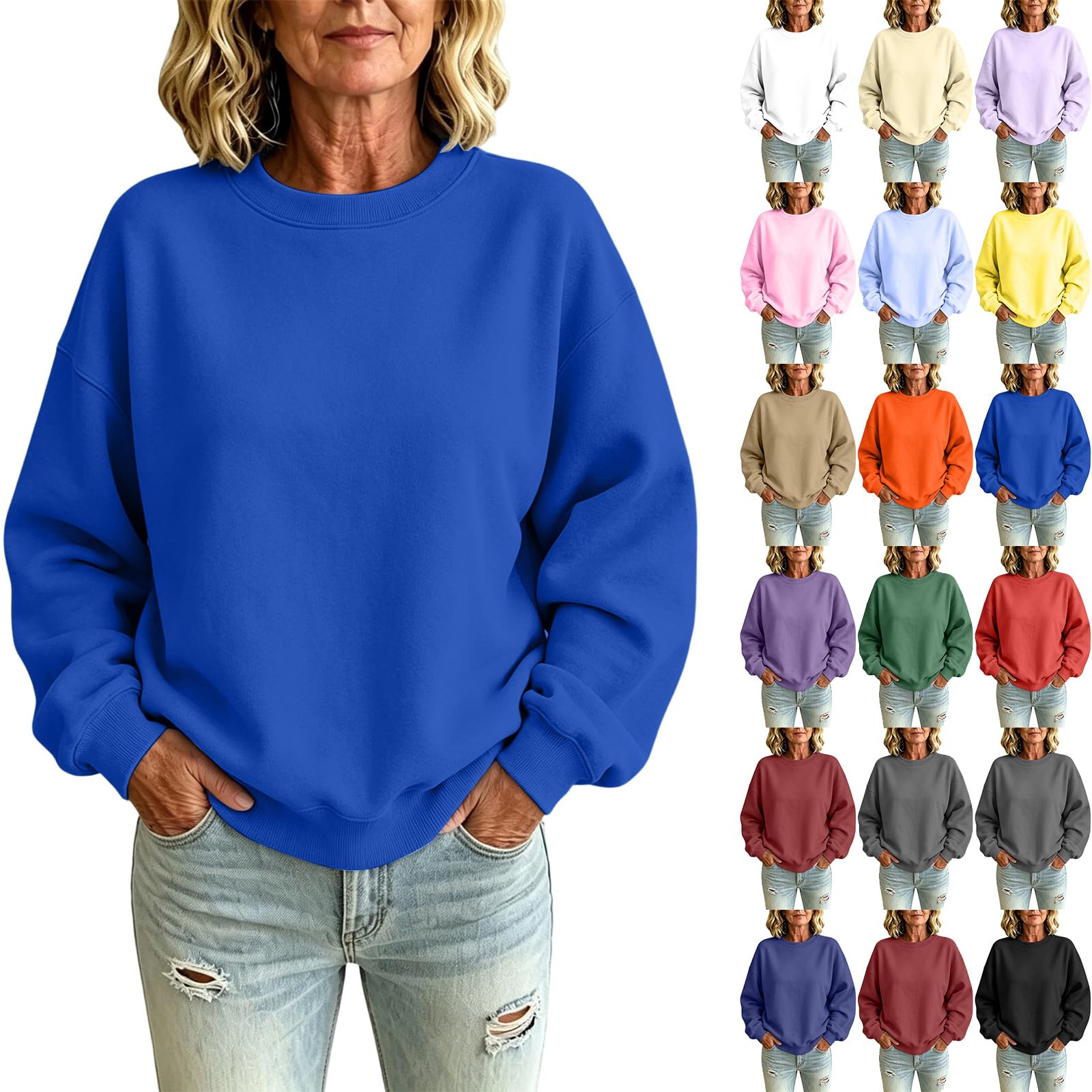 Rikbuig Womens Sweatshirt Oversized Crewneck Fleece Pullover Sweatshirts