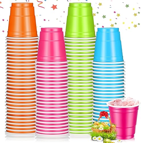 Vista 14 de Roshtia Paquete de 100 vasos de plástico de 2 onzas, mini vasos de chupito desechables de 2 onzas para fiesta de Pascua, boda, servicio de sabor