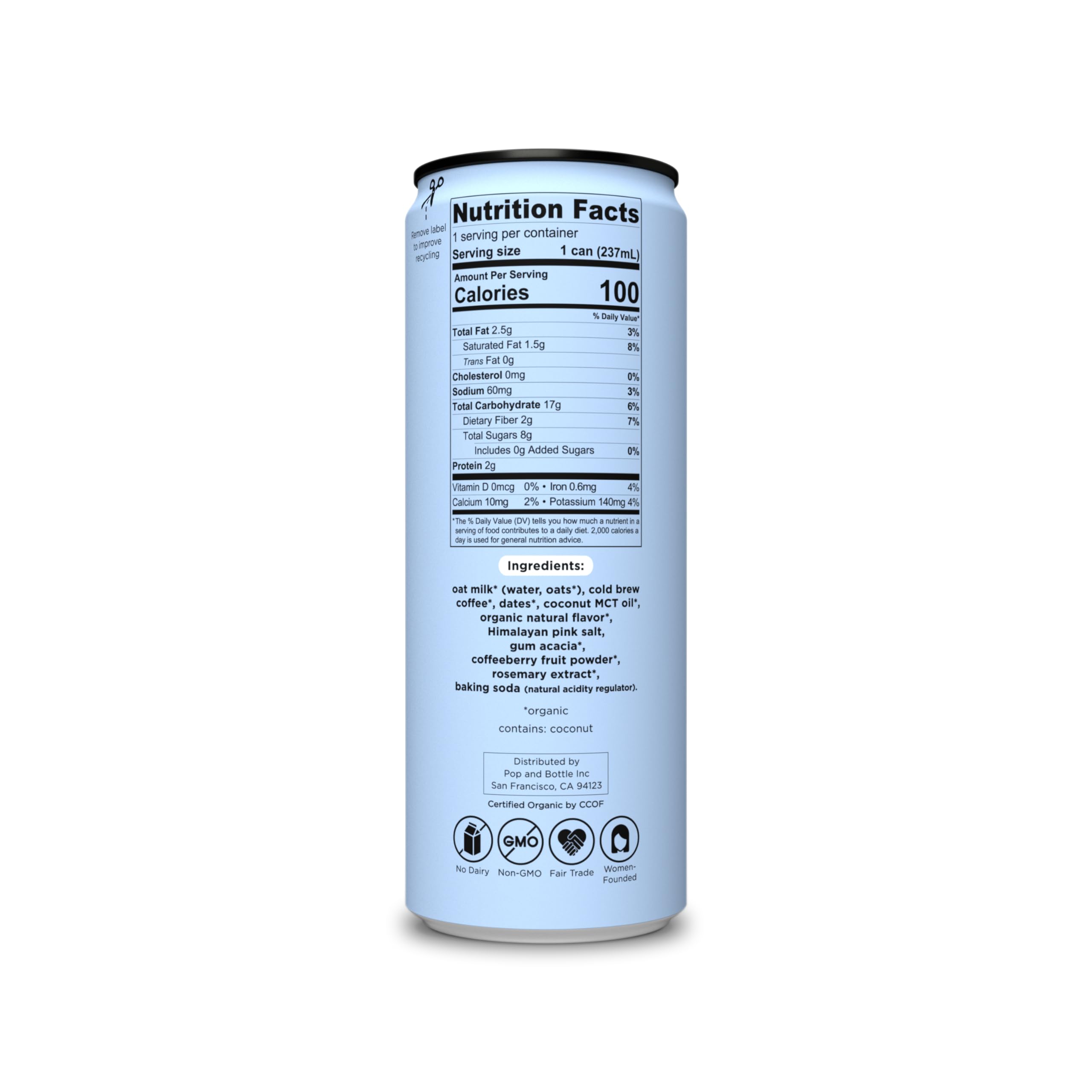 Pop And Bottle, Latte Oat Milk Classic Antioxidants, 8 Fl Oz