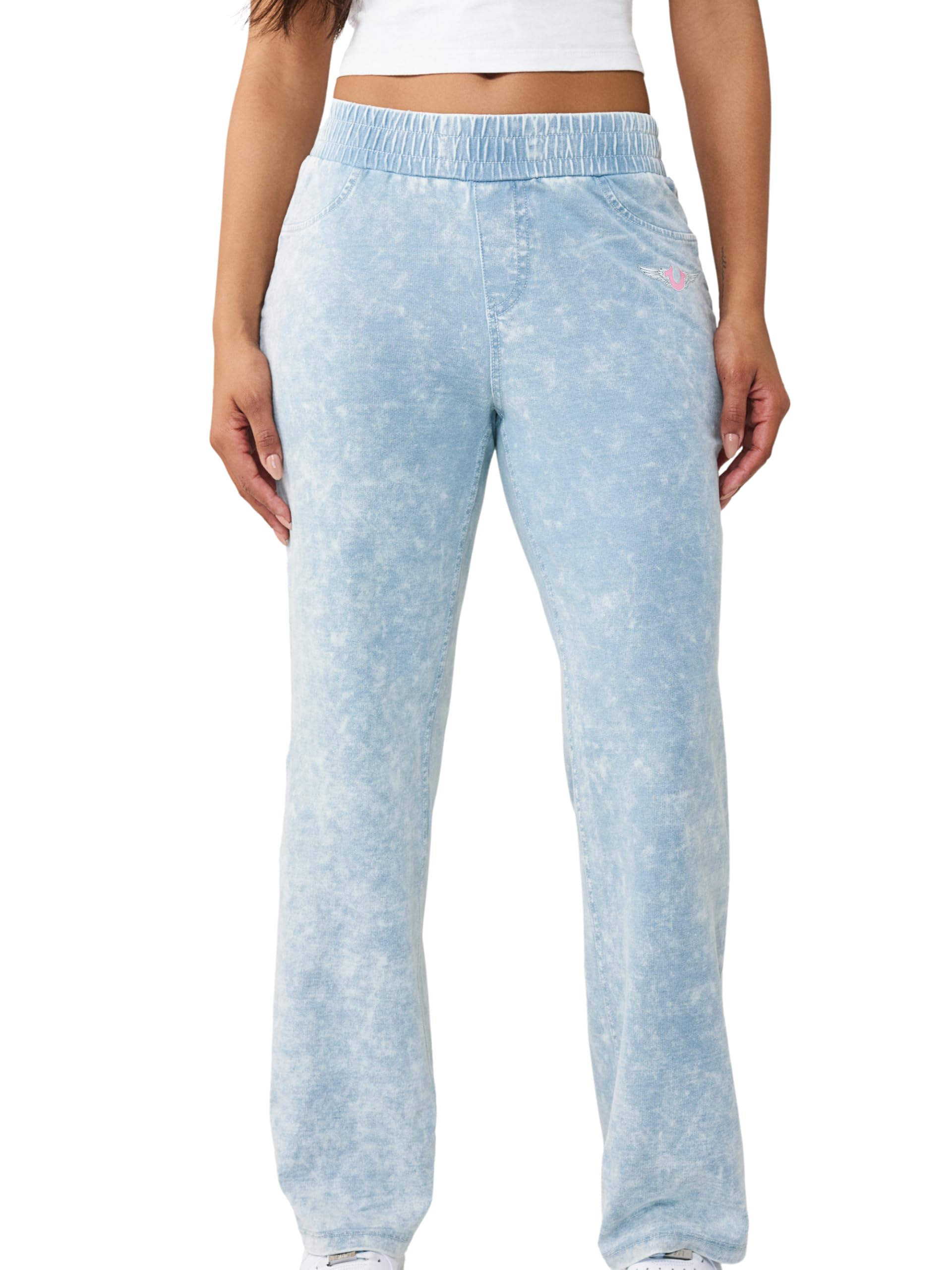 True Religion - Horseshoe Wing Faux Denim Sweats, Pantaloni da Tuta Donna