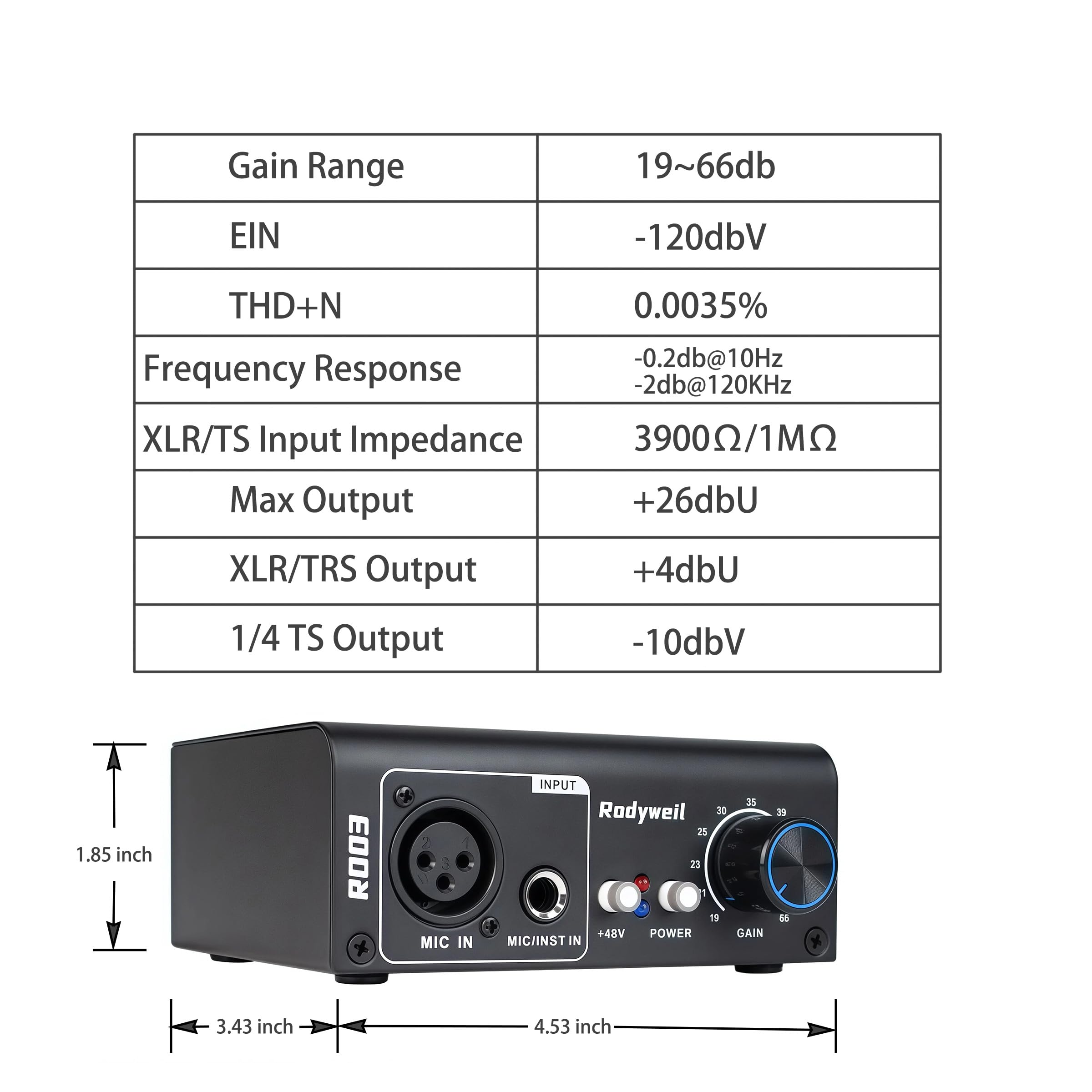 Tiptop Home Rodyweil - Amplificador de Ganancia de preamplificador de micrófono de Condensador dinámico, Ganancia máxima de 75 dB para Interfaz de Audio, transmisión en Vivo