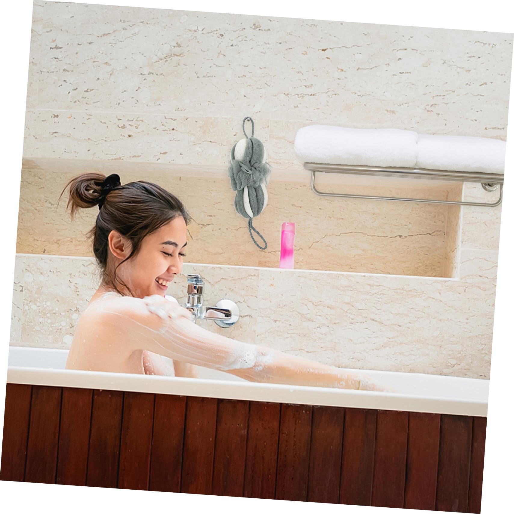 PACKOVE 2Pcs Foaming Shower Balls Exfoliating Bathing Flower Sponge for Soft Material for Daily Bathing Care Stripes
