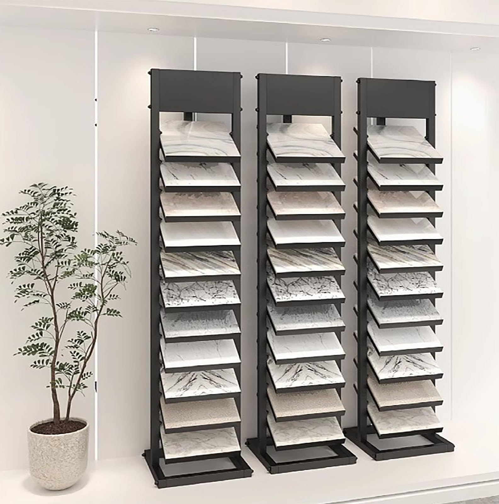 Large Format Metal Tile Display Rack, Floor-Standing Marble Tile Sample Organizer, Commercial Building Stone Porcelain Panel Shelf for Shopping Malls(27x35x170cm)