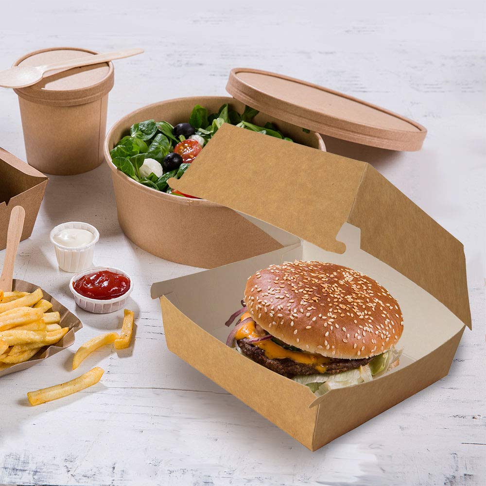BIOZOYG Take Away Burger Box 300 pezzi I Scatole per hamburger con coperchio incernierato in cartone di fibra fresca I Imballaggio resistente ai grassi marrone-bianco 11,5 x 10,5 x 8 cm I Riciclabile