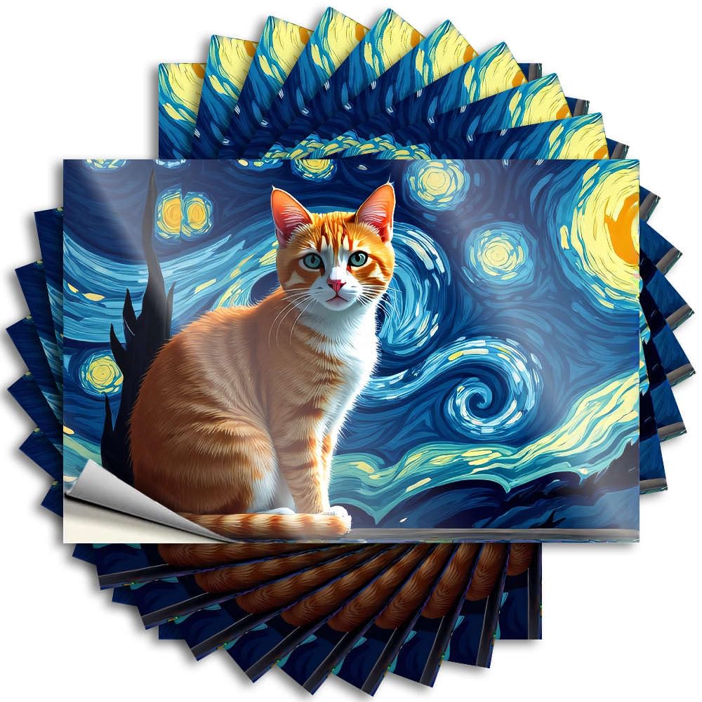 Lettering Sticker Laptop Winter A Ginger Cat Against A Swirling Starry Night Background. for Travel - Mens Easy Peel Removable(8X12CM)