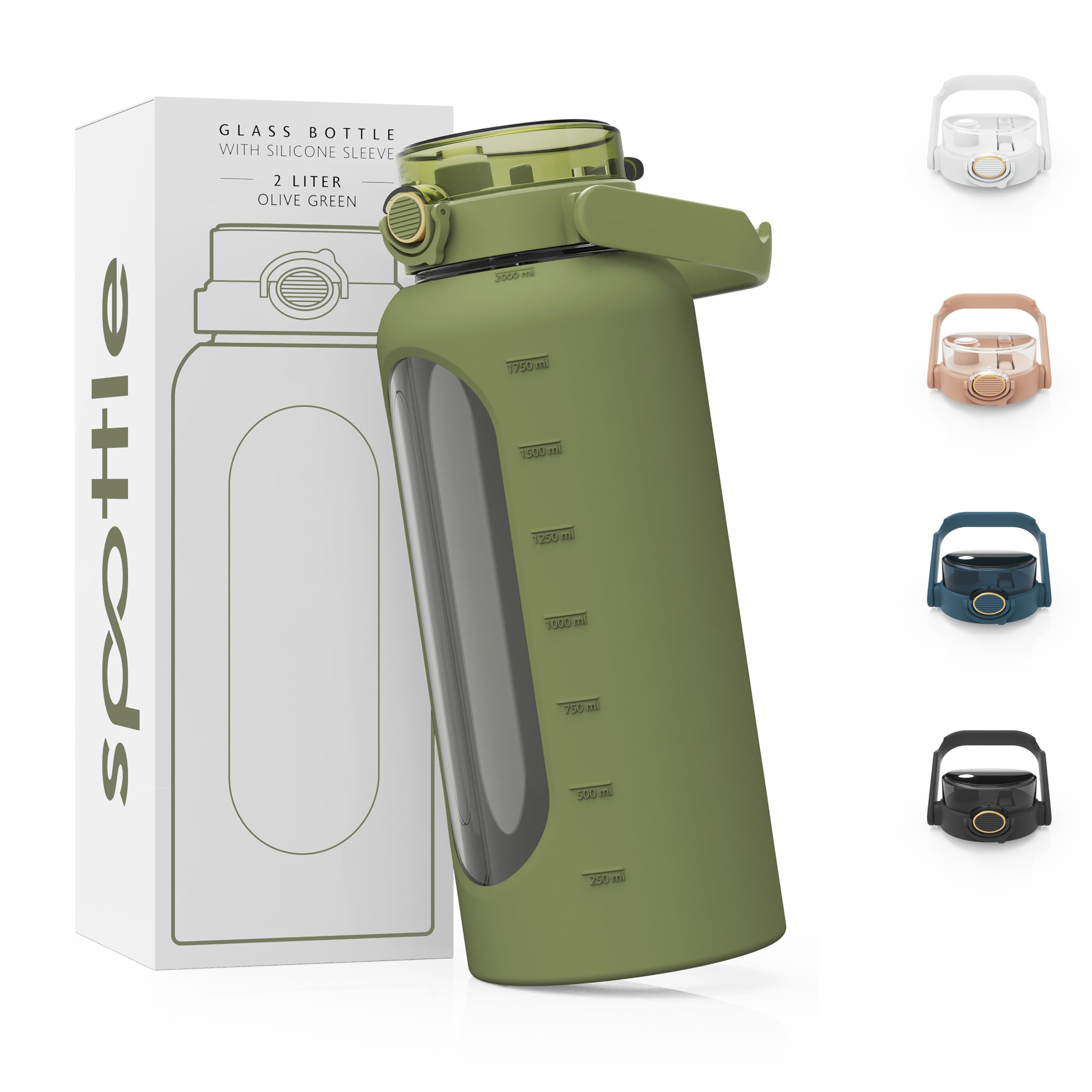 spottle Glass Bottle 2 Litres - Water Bottle 2L Glass with Straw - Large Water Bottle with Protective Silicone Cover - Leak-Proof - Dishwasher Safe - BPA-Free-image-44