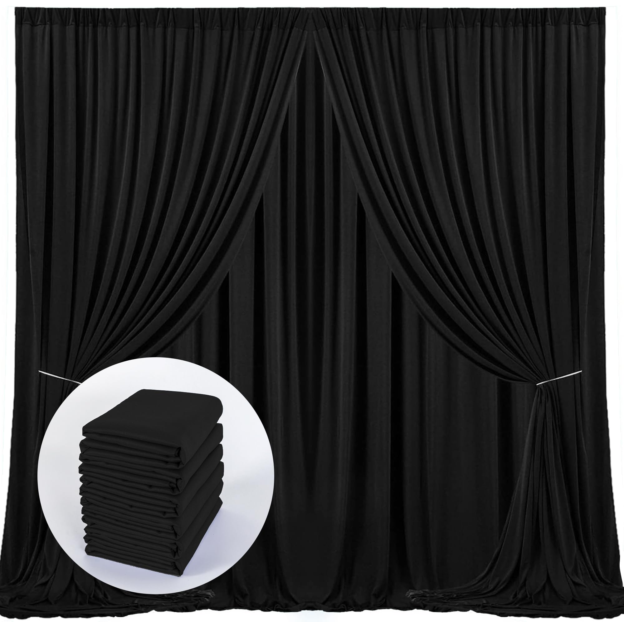 Black Backdrop Curtains - 6 Panel Photo Curtains for Party, Wedding, Ceremony - 5ft x 10ft