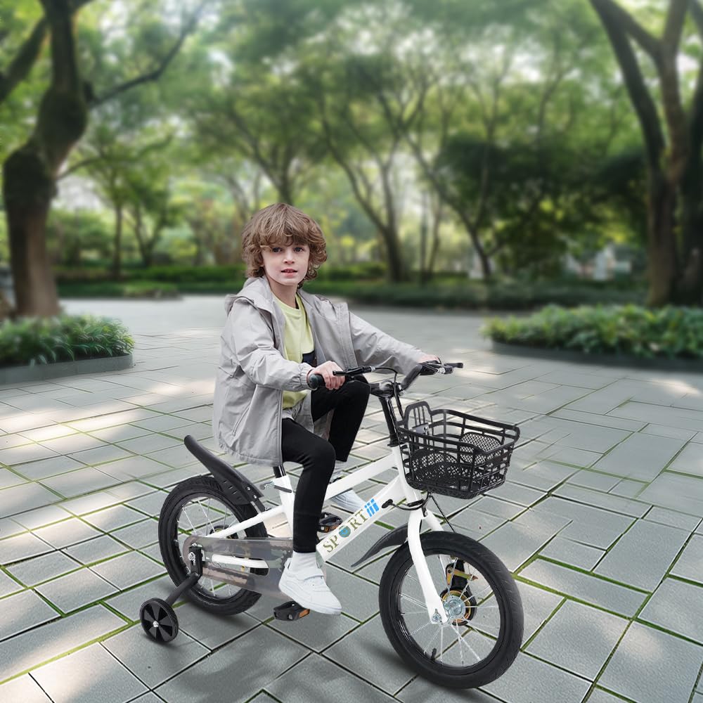 OHMG 12/14/16 Zoll Kinderfahrrad, Kinderfahrrad Kinder für Jungen und Mädchen,Anfänger Fahrrad Radfahren mit Stabilisatoren und Korb, geeignet für Kinder im Alter von 3-10 Jahren