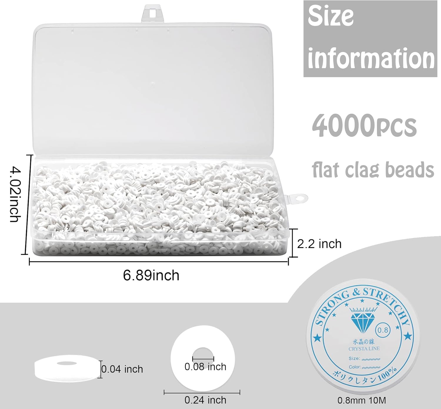 4000 Pcs Clay Beads for Bracelets Making, Polymer Spacer Flat DIY for Jewelry Necklace Earring Making Kit, Preppy Aesthetic Heishi Heshie Thin Disk Beads Assortments Set 4 6 8MM (WH-12-19, 6MM) - Image 2